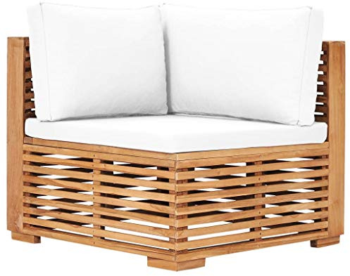 WRJENFSC Garten-Ecksofa aus Massivholz Teak mit cremeweißen Auflagen, Modulares Loungesofa 69,5 x 69,5 x 60 cm für Garten Terrasse und Balkon, Inklusive Dicker Sitz- und Rückenkissen