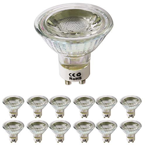 Chao Zan GU10 Dimmable LED Lampe, 5W COB Dimmable 450 Lumen LED Leuchtmittel 6000 Kelvin Kühles Weiß Licht ersetzt 50W Halogenlampen, 12er Pack (GU10 5WT 1LED)