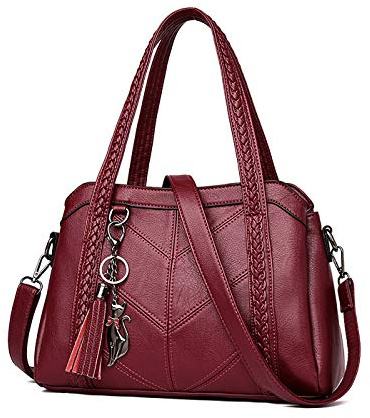 Coolives Damen Hobo Schultertasche Tasche mit Schultergurt Umhängetasche Handtasche aus PU-Leder Weinrot EINWEG