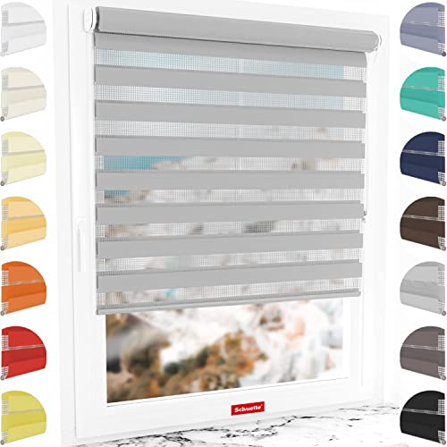 Schuette® Rollo ohne Bohren & mit Bohren 2in1 ● Tag & Nacht Doppelrollo Kollektion: Cloudy Day (Grau) ● 60 x 150 cm (Breite x Höhe) ● Suprafix Klemmrollo = Klemmfix 2.0 ● 60s Montage mit Video