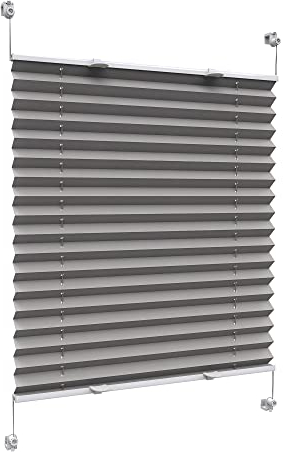 Victoria M. Praktica Plissee ohne Bohren, zum Klemmen Sichtschutz Fenster, Sonnenschutz, Polyesterstoff, 45 x 120 cm, Grau