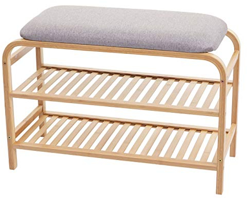 Mendler Schuhregal HWC-F72, Sitzbank Polsterbank Schuhablage Schuhschrank, Ablagefach Bambus 50x70x30cm