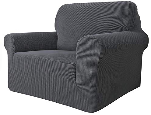 MAXIJIN Super Stretch Stuhlbezüge für Wohnzimmer, 1-teiliger Universal Stuhlbezug mit Armlehnen Jacquard Spandex Stuhlschutz Hunde Haustierfreundliche Sofa Couch Sesselbezug (1 Sitzer, Dunkelgrau)