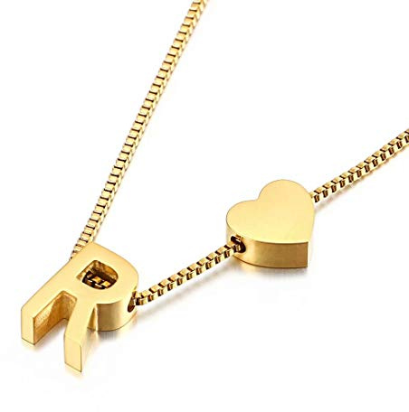 Qings Collar con colgante de corazón con alfabeto R chapado en oro Personalidad Love Fashion Letter A-Z como regalo de cumpleaños para mujeres y niñas
