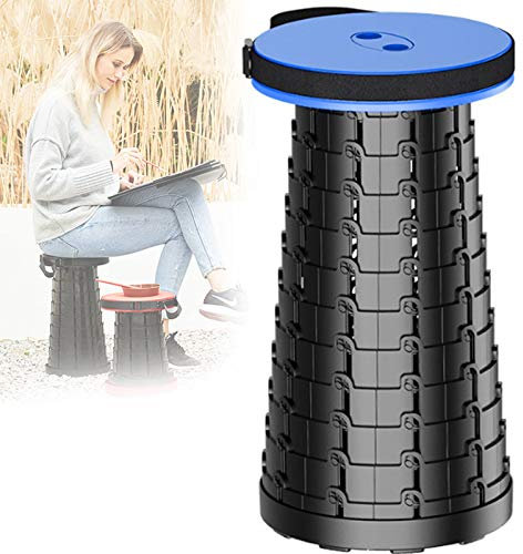 0℃ Outdoor Zusammenklappbarer Teleskop-hocker, Tragbar, Höhenverstellbar 6-47 cm, Durchmesser Beträgt 25 cm, Kann Bis zu 150 Kg, Tragbares, für Camping, Strand, Angeln und Heimbüro,Blau