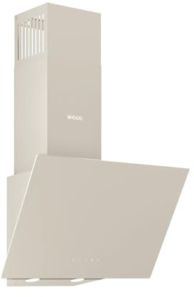 Wiggo Dunstabzugshaube 50cm kopffrei I Abluft Umluft Dunstabzug 300m³/h - LED Touch-Display 3 Stufen I Schräghaube inkl. Fettfilter & 2x Kohlefilter I Abzugshaube mit Glasfront creme
