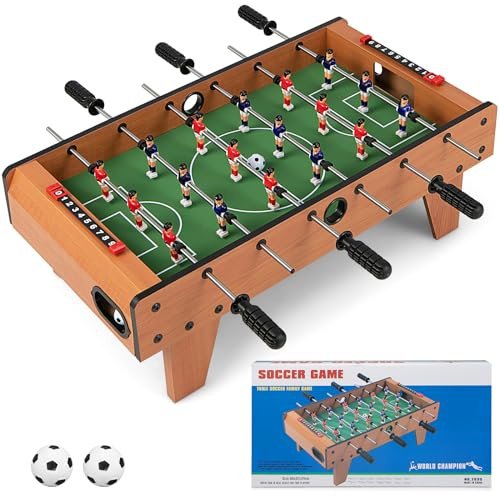 Goplus 27 Foosball Table, Portable Tabletop Soccer Game w/ 2 Footballs & 18 Soccer Keepers for Family Night, Game Room, Arcades, Bars, Parties, Wooden Football Game Set for Adults & Kids