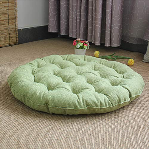 QTQHOME Japanisches Futon, großes Tatami-Bodenkissen aus Leinen, gesteppt, rund, einfarbig, Bodenkissen, Yoga, Meditationskissen, Balkon, Outdoor, Hellgrün, 65 x 65 cm
