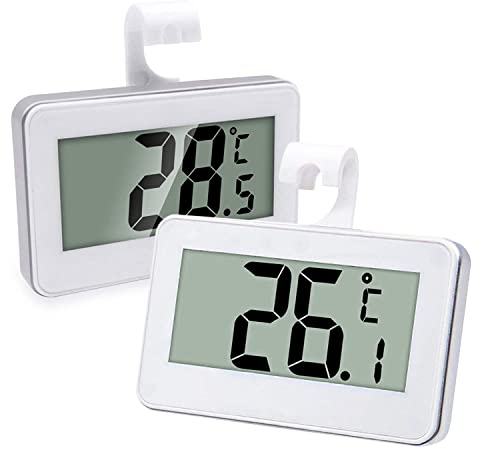 Fridge Thermometer Digital Refrigerator Thermometer, Suplong 2 Sets Digital Waterproof Fridge Freezer Thermometer With Easy to Read LCD Display (White-2)