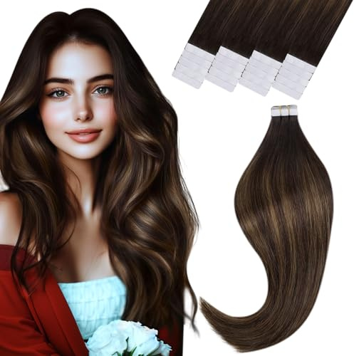Vivien Braun Echthaar Tape Extensions Ombre 45 cm Invisible Tape in Extensions Echthaar Dunkelbraun Ombre Hellbraun Natürlich 50g 20Pcs #2/8/2