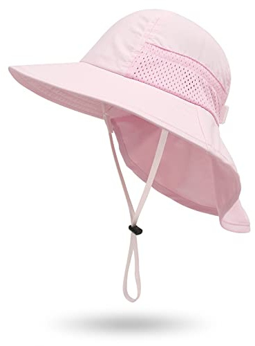 Muryobao Toddler Kids Baby Girls Boys Sun Hat Summer UPF 50+ UV Protection Caps Wide Brim Neck Flap Beach Play Fishing Hats Pink Age 1-3 Years