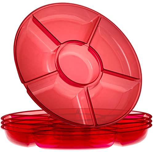 Plasticpro 6 Sectional Round Plastic Serving Tray/Platter (8, Red)