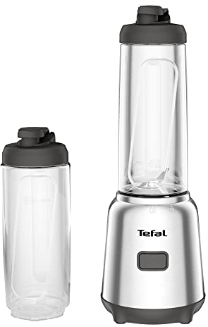 Tefal BL15FD Mix and Move - Mini mixer, 300 Watt, 2 bottiglie To-Go in Tritan Premium Tritan, design compatto, facile da pulire, lame rimovibili, funzionamento con un solo pulsante, colore: Argento/Grigio