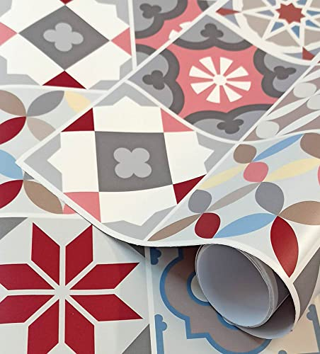 GOYAPRINT Vinilo Decorativo Baldosa Hidraulica Multicolor 62x250cm para Cocina Pared Papel Autoadhesivo Impermeable Cenefa Mosaico Imitacion Azulejos Vintage (250x62 cm, Baldosa Hidráulica color)