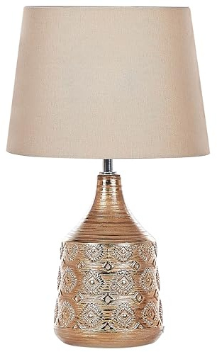 Beliani Tischlampe 47 cm Keramik Stoffschirm beige/braun Kabel mit Schalter Retro Wari