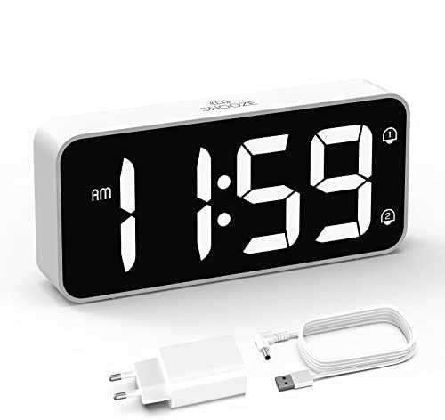 HOMVILLA Wecker, Stromnetzbetriebener Wecker mit Adapter – Großer Digitaler Wecker mit Dualem Alarm, Dimmbarem Display, Schlummerfunktion und USB-Ladeanschluss