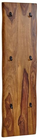 FineBuy Wandgarderobe Sheesham Massivholz 40 x 140 cm Baumkante - Garderobenpaneel massiv Holz - Wand Garderobenleiste Hakenleiste - 6 Kleiderhaken