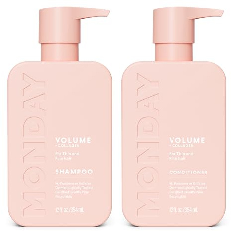 MONDAY HAIRCARE Volume Shampoo + Conditioner Set (2 Count) 12 oz. For Thin, Fine, and Oily Hair Made with Coconut Oil, Ginger Extract, and Vitamin E 100% Recyclable Bottle