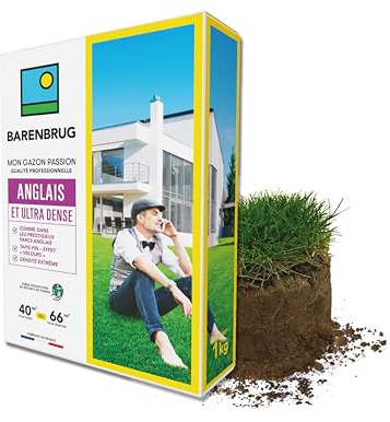 BARENBRUG - Césped Inglés y Ultra Denso - Aspecto Prestigioso de Parques Ingleses - Alfombra densa con Efecto Terciopelo - Densidad Extrema - Fabricado en Francia - 1Kg