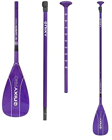NIXY SUP-Paddel aus Vollkarbonfaser – verstellbares 3-teiliges Pro-Paddel mit ABS-Klingenkante für Stand Up Paddle Board – langlebiges, leichtes schwimmendes Paddel (lila, groß – 606,5 cm² Klinge)