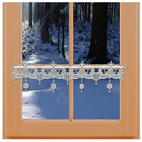 kollektion MT Feenhaus-Spitzengardine Wintertannen Vogtländischer Spitze Weihnachtsdeko Scheibengardine 19 x 96 cm