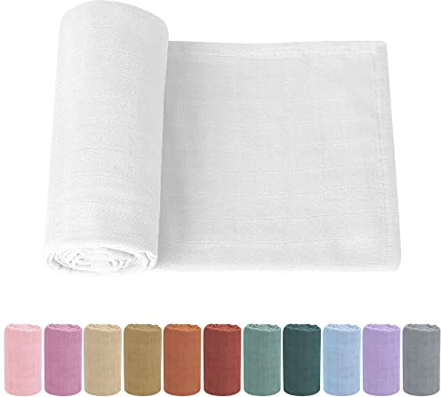 Knirose Pucktuch Baby Musselin Babydecke Swaddle 120x120cm Puckdecke Mulltücher, Bambus Baumwolle Baby Pucktücher Decke für Neugeborene Junge und Mädchen (Weiß)