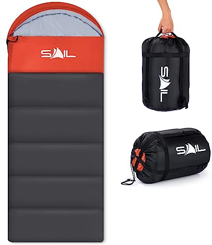 SAIL 4 Season Sleeping Bag for Kids & Adults - Extra Wide, 400GSM Lightweight & Waterproof - Large XL Sleeping Bag for Camping, Indoor & Outdoor, Hiking & Backpacking - Orange