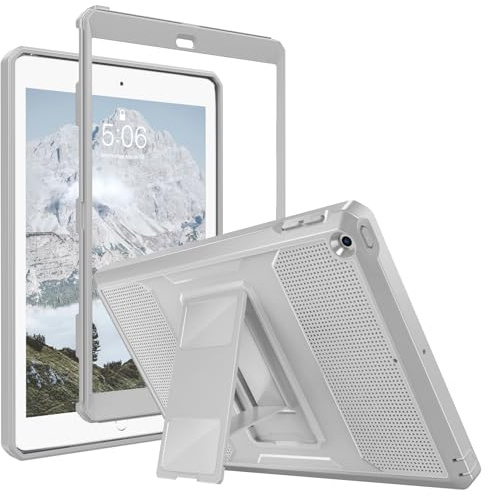 MoKo Case Fit 2018/2017 iPad 9.7 6th/5th Generation - [Heavy Duty] Shockproof Full Body Rugged Hybrid Cover with Built-in Screen Protector Compatible with Apple iPad 9.7 Inch 2018/2017, Light Gray