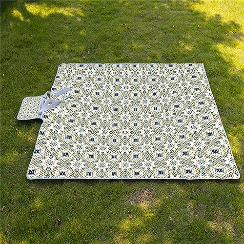Picknickdecke 200x300cm,XXL Picknickdecke mit Wasserdichter Unterseite,Outdoor Stranddecke Sandfrei,mit Tragegriff Picnic Blanket für Camping,Strand,Familie,Konzerte Grünes geometrisches Ethnikum
