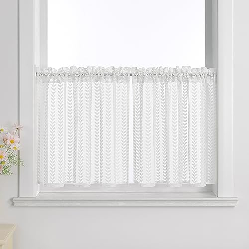 Joyswahl Kurzgardinen landhausstil Leinenvorhang Scheibengardinen weiß Bistrogardine mit Tunnelzug Küchengardinen Boho Vorhang Fenstergardinen Weiß HxB 60x90cm 2 Stück