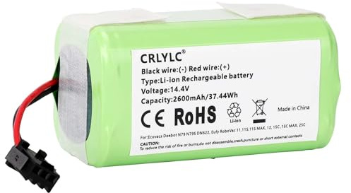 CRLYLC 14.4V 2600mAh Li-Ion Batería de Reemplazo para Conga Excellence 990 950 1090 1790 1990, Ecovacs Deebot N79 N79S DN622, Eufy RoboVac 11 11S 12 15C 30 30C 35C, IKOHS NETBOT S14 S15 Battery