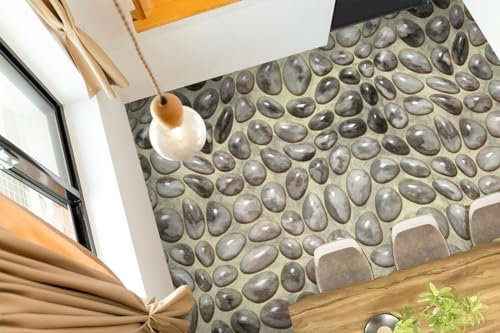 Bodendekorationsposter 3D-Tapete mit grauem Kopfsteinpflaster, 200 x 140 cm Bodenfliesen Aufkleber Wohnzimmer Studie Bodenbelag Tapete, Epoxidharz