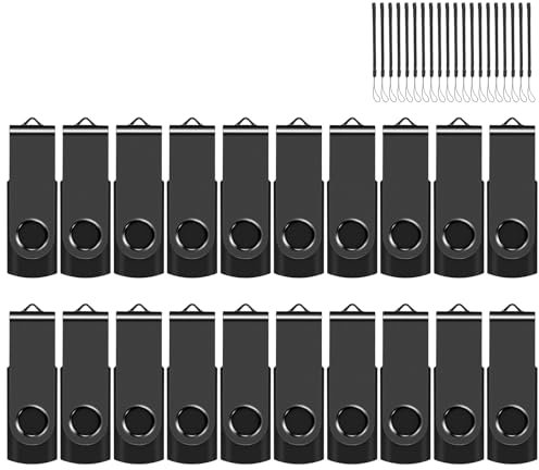 EASTBULL 4GB USB Flash Drive Bulk Thumb Drives 20 Pack with Lanyards USB 2.0 Memory Sticks Zip Drive PenDrive for Storage and Backup Black 20PCS 4GB