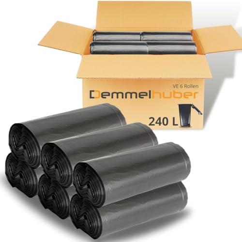 Müllsäcke 240 Liter extrastark & reißfest 60 μm Abfallsäcke, Müllbeutel, Müllsack, Abfallbeutel, Schwerlast Müllsäcke 240l extra stark für Haus, Garten, Industrie & Gastronomie (6 Rollen)