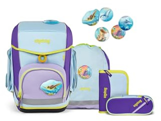 ergobag Schulranzen-Set cubo Set TauchBär - Hellblau | Klassischer ergonomischer Schulranzen aus der Vorgänger-Kollektion im 5-teiligen Set für die 1. Klasse der Grundschule