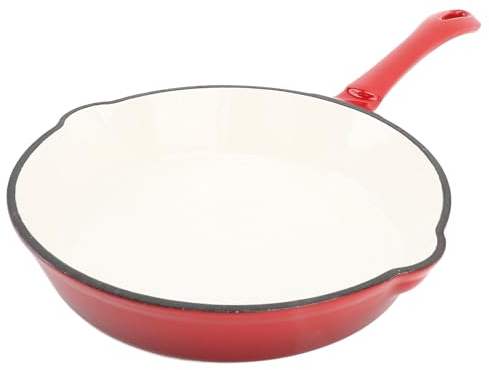 Asixxsix Enameled Cast Iron Skillet, Small Round Non Stick Cast Iron Frying Pan No Seasoning Required White Ceramic Enamel Coated Skillet Pan with Side Drip Spouts for Stove Top and Oven