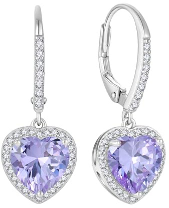 FJ hjärta hängande örhängen dam 925 sterlingsilver halo örhängen födelsesten smycken gåvor för kvinnor mor flickvän mamma, Silver Kubisk zirkonia, Alexandrit