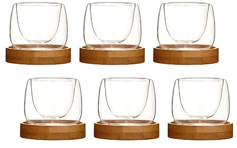 Shidongbla Set di 6 tazze da caffè in vetro borosilicato resistente al calore, tazze in vetro trasparente isolato (60 ml)