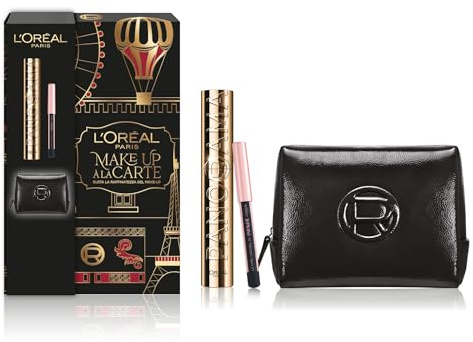 L'Oréal Paris Make-up-Tasche à la Carte mit Volumenmascara und Mini-Matita für Ihre festlichen Looks, mit elegantem Kosmetikkoffer aus schwarzem Lack