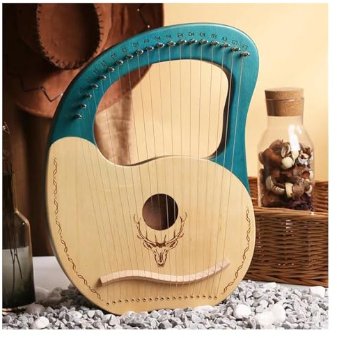 Anfänger harfe 19 Saiten Lyra Harfe Mahagoni Holz Harfe Klavier Saiten Musikinstrument Mit Stimmschlüssel Ersatz Saiten(Blue)
