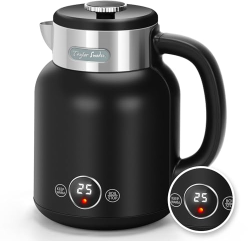 Taylor Swoden 1.7L Retro Electric Kettle with Real-Time LED Display, 4 Temperature Settings & 3 Smart Modes, 2200W Fast Boil, Double-Wall Cool Touch, Keep Warm, Black - Asher