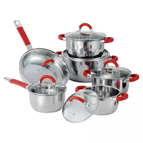 Juego de Batería de Cocina de 12 Piezas de Acero Inoxidable, Incluye Sartén y Cacerola