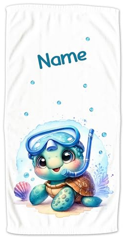 GRAZDesign Handtuch mit Namen personalisiert Poolparty Motiv für Kinder, Strandtuch, Badetuch Schildkröte - 140x70cm