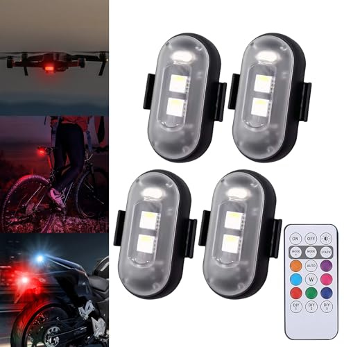 4 Pezzi Strobe Light Con Telecomando per Drone - Luce Stroboscopica 7 Colori, LED Ricaricabile Anti-Collisione per Auto