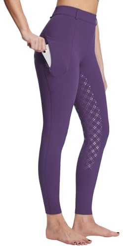 BALEAF dam vinter ridbyxor fleece ridbyxor full trimma ridbyxor dragkedja fickor leggings, lila, XS