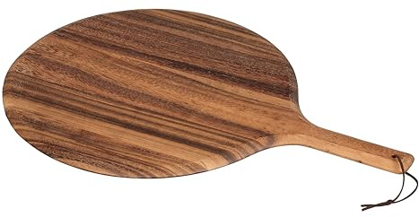 Tala Large Round Pizza Paddle with Leather Tie, Natural Acacia Wood, Ideal for Serving, Cutting and Displaying Many Foods, Especially Pizza and Baked Goods, Paddle Area Measures 14 Inches (35.5cm)