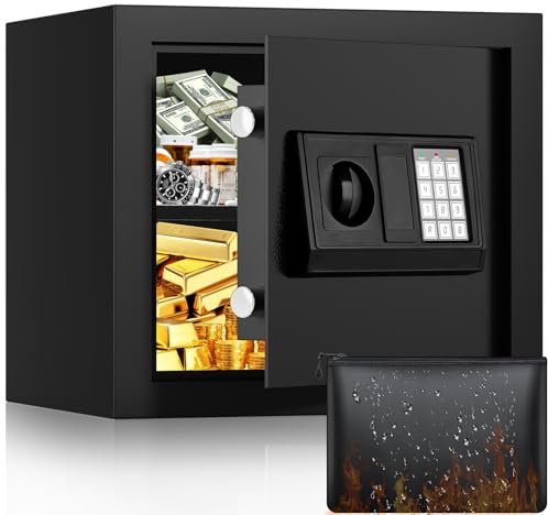 40L Safe Tresor Feuerfest Wasserdicht für Zuhause, Möbeltresor Feuerfest mit Zahlenschloss Schlüssel, Digitaler Schranktresor mit Alarmanlage, Wandtresor für Schmuck Dokumente Medikamenten