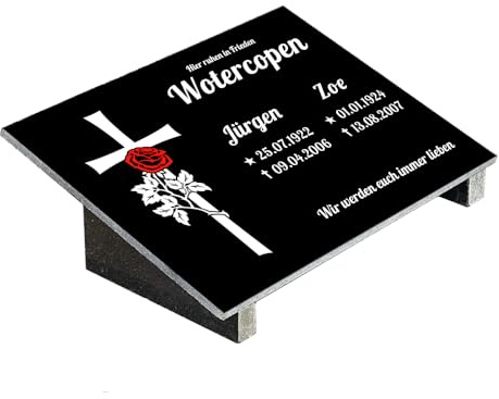 Grabplatte mit Inschrift aus Granit, personalisierbar Gedenktafel für Urnengrab, Grabstein für 1-2 Pers., Urnengrabstein N12D (30x40cm mit Stützen)