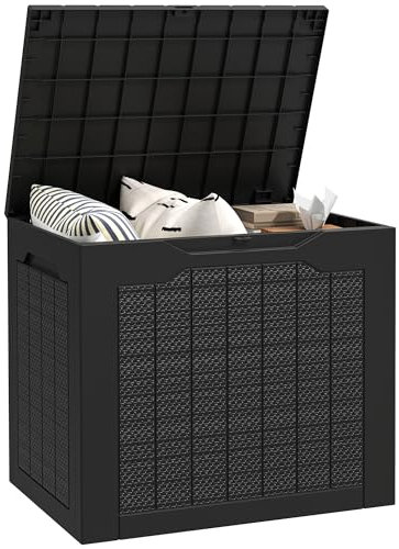 Outsunny Aufbewahrungsbox für den Außenbereich, 93 l, klein, aus wasserdichtem Kunststoff, mit 2 integrierten Griffen und Schlosshalterung, 56 x 41 x 50 cm, Schwarz
