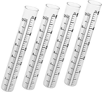KONTONTY 4 Stück Glas Regenmesser Messbehälter 14cm Messrohr Garten Niederschlagsmesser Transparent Präzise Messung Outdoor Regenmesser Zubehör
